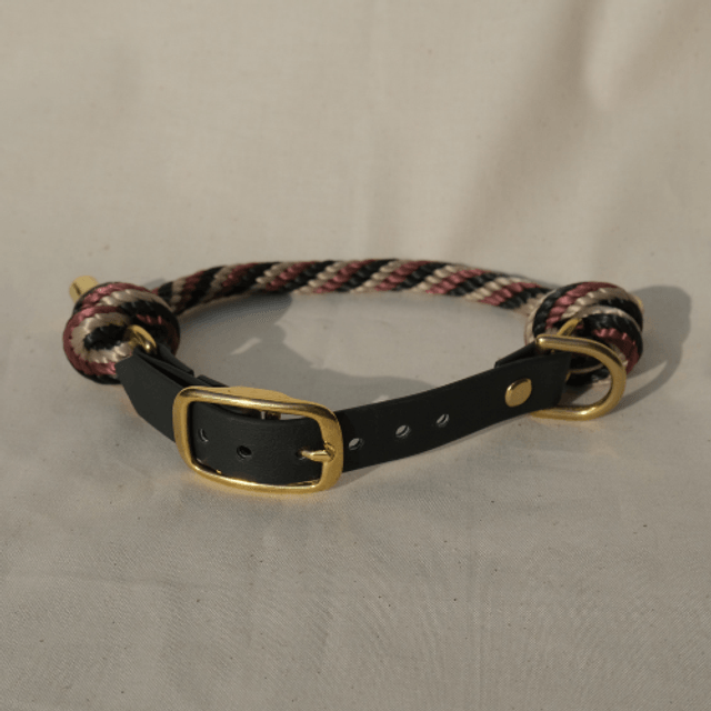 Canis Major — Collier bi-matière sangle et corde — noire, bordeaux et beige