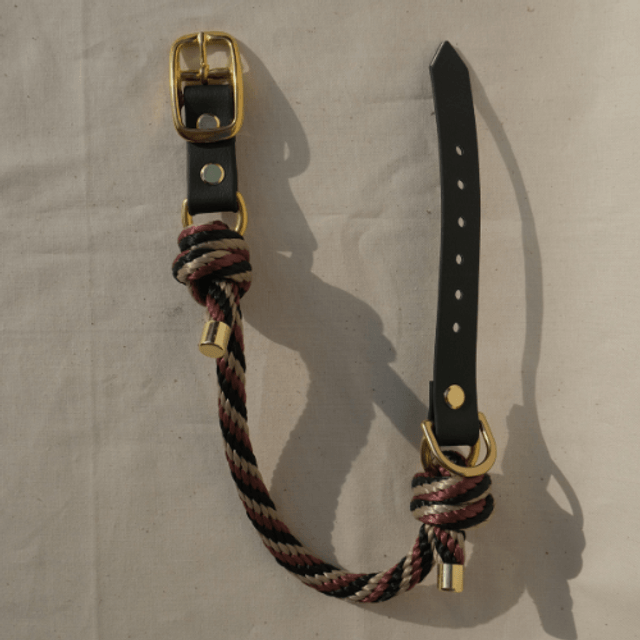 Canis Major — Collier bi-matière sangle et corde — noire, bordeaux et beige
